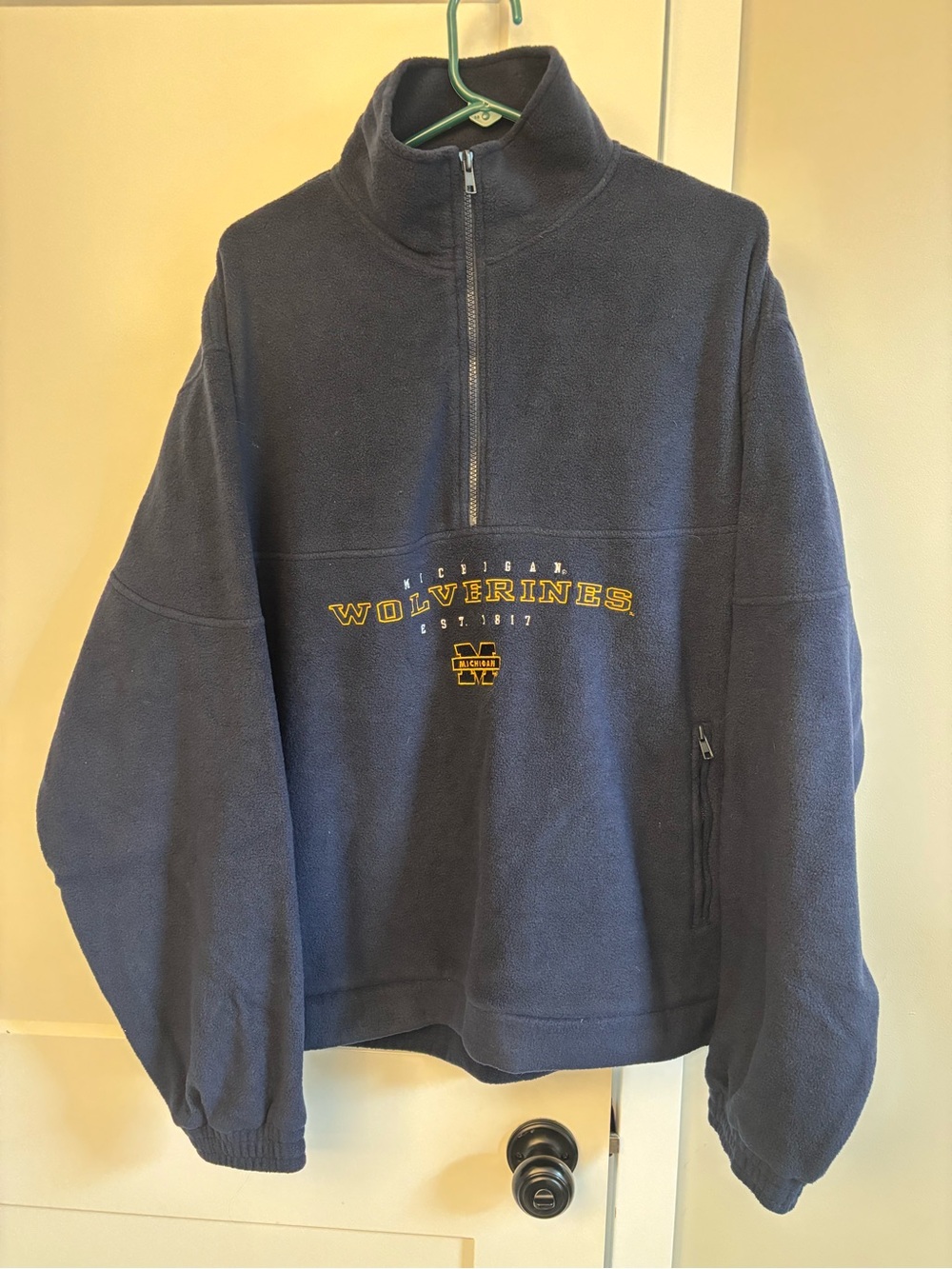 Vintage University of Michigan Wolverines Navy Half-Zip Fleece Sweatshirt
